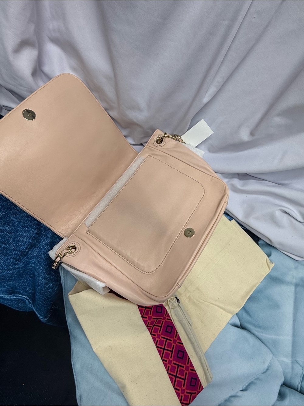 (new+tag) Tory Burch Quilted Chain Shoulder Bag / Crossbody Pale Pink Apricot - Picture 7 of 17